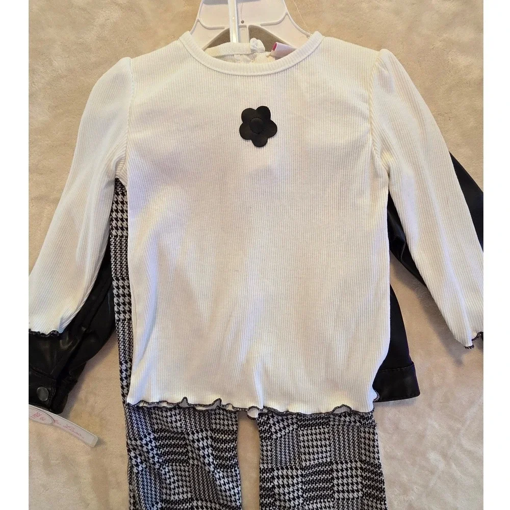 NWT Little Lass 18M 3pc Faux Leather‎ Jacket Set Plaid Pants - Picture 6 of 7